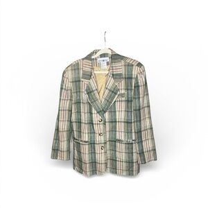 White Stag Green and Cream Plaid Blazer with Tan Stripes
